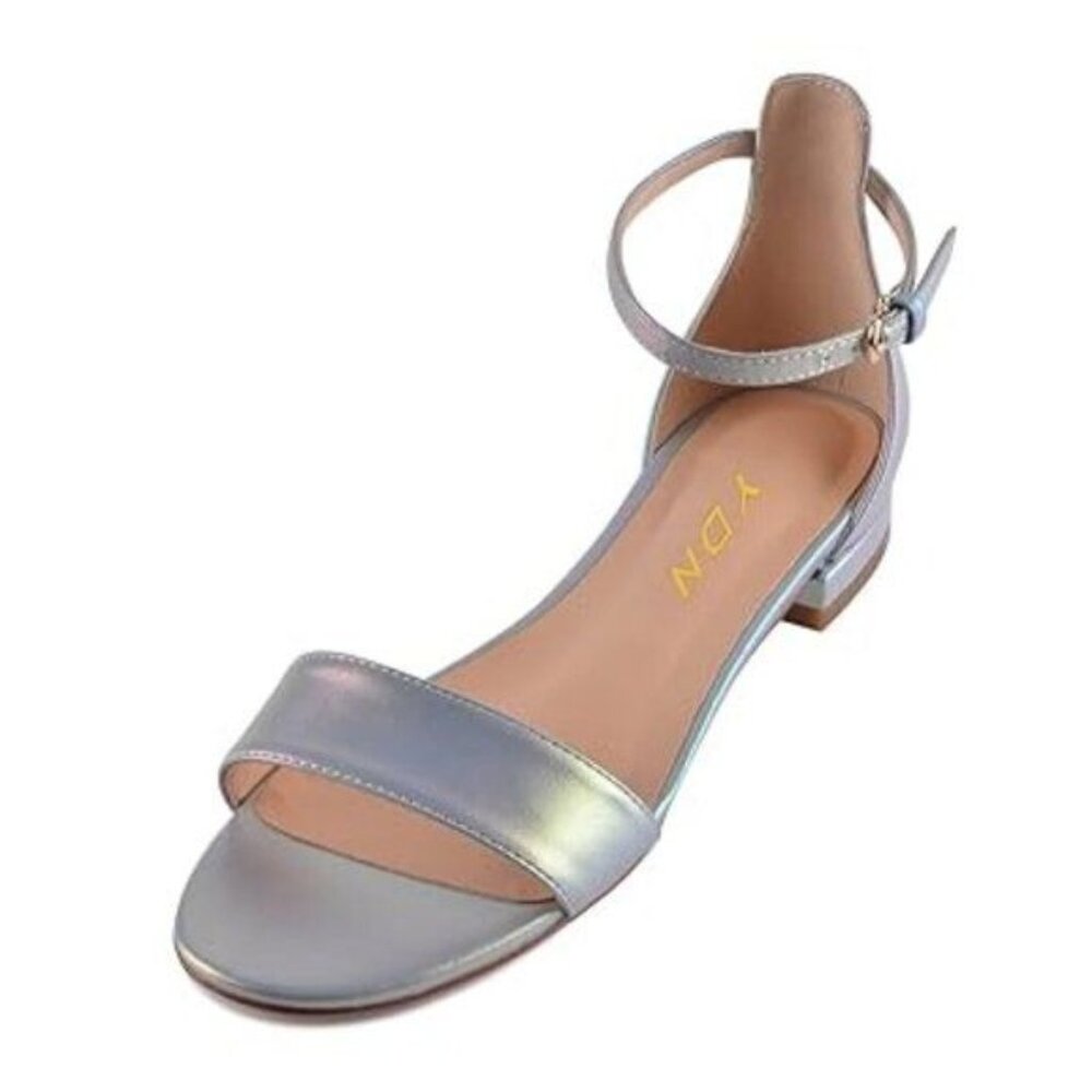 YDN Womens Chic Block Low Heel Sandals Open Toe Ankle Strap Patent Comfortable
